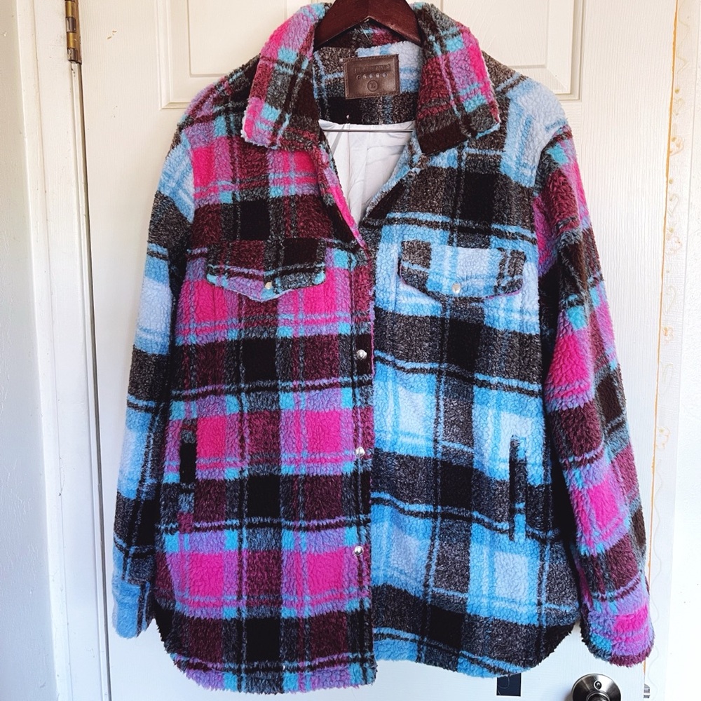 Blank NYC Multicolor Plaid Faux Sherpa Jacket